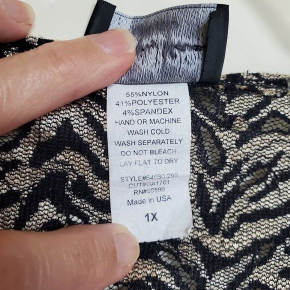 Brittany Black Top Animal Print, 3/4 Sleeve Black & Cream Size 1X - Picture 7 of 7